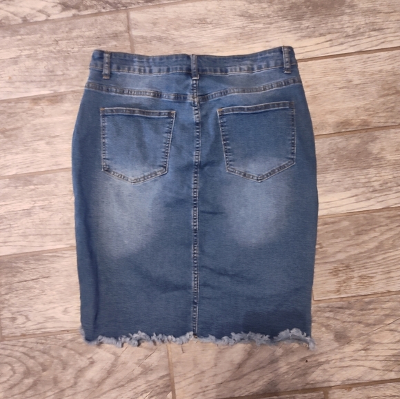 Denim Midi Skirt with Frayed Hem #281 - Picture 2 of 2
